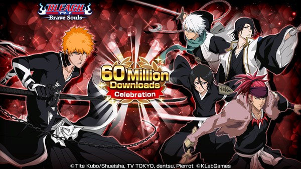 "Bleach: Brave Souls" Reaches Over 60 Million Downloads Worldwide! Starting on Friday, April 30, the 60 Million Downloads Celebration will kick off in-game in commemoration of this milestone. Also, from Saturday, May 1 there will be a social media campaign where fans will have a chance to win original Brave Souls swag! Furthermore, from Friday, April 30 the limited Event: Movie Pieces D/F/H will begin and players will have the chance to get new characters in the Movie Summons: Jet Black!