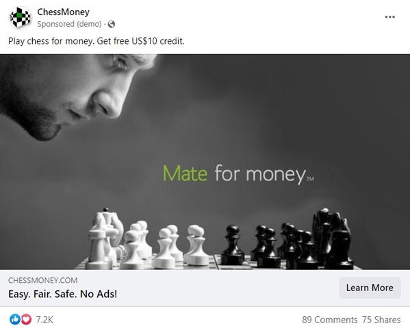 ChessMoney "Mate for Money" Facebook Ad