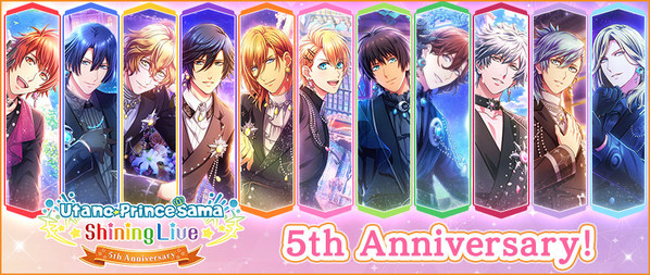 Utano Princesama Shining Live 5th Anniversary celebration began Sunday, August 28th, 2021. Enjoy the newly added content and campaigns including a login bonus, new limited Jobs, feature updates, and much more. Check out the in-app notifications for more details.