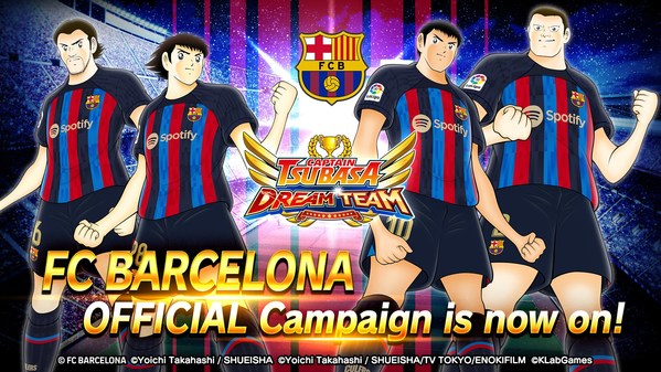 Captain Tsubasa: Dream Team will hold the FC Barcelona Official Campaign starting Friday, September 9th. During the campaign period, new players Tsubasa Ozora, Rivaul, Gordoba Gonzales, and Pedro Fonseca will debut wearing FC Barcelona official kits. There will be various in-game campaigns to celebrate this collaboration so be sure to see the announcements for more details.